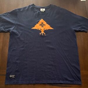 LRG Navy Tee with Vibrant Orange Graphic